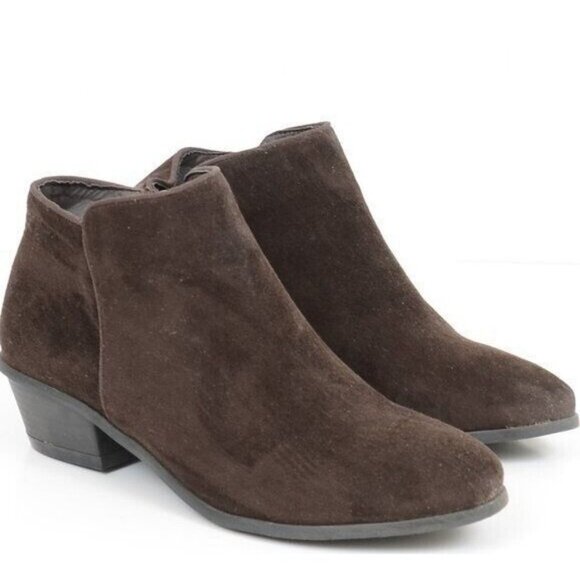 Side Step Brown Faux Suede Booties by Boston Design Studios 9.5 WIDE - Picture 1 of 6